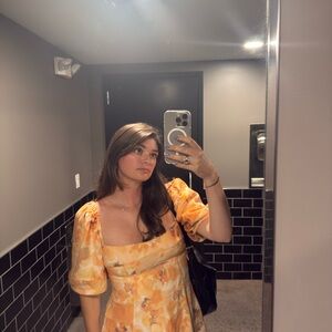 Floral Puff Sleeve Mini Dress with adjustable back